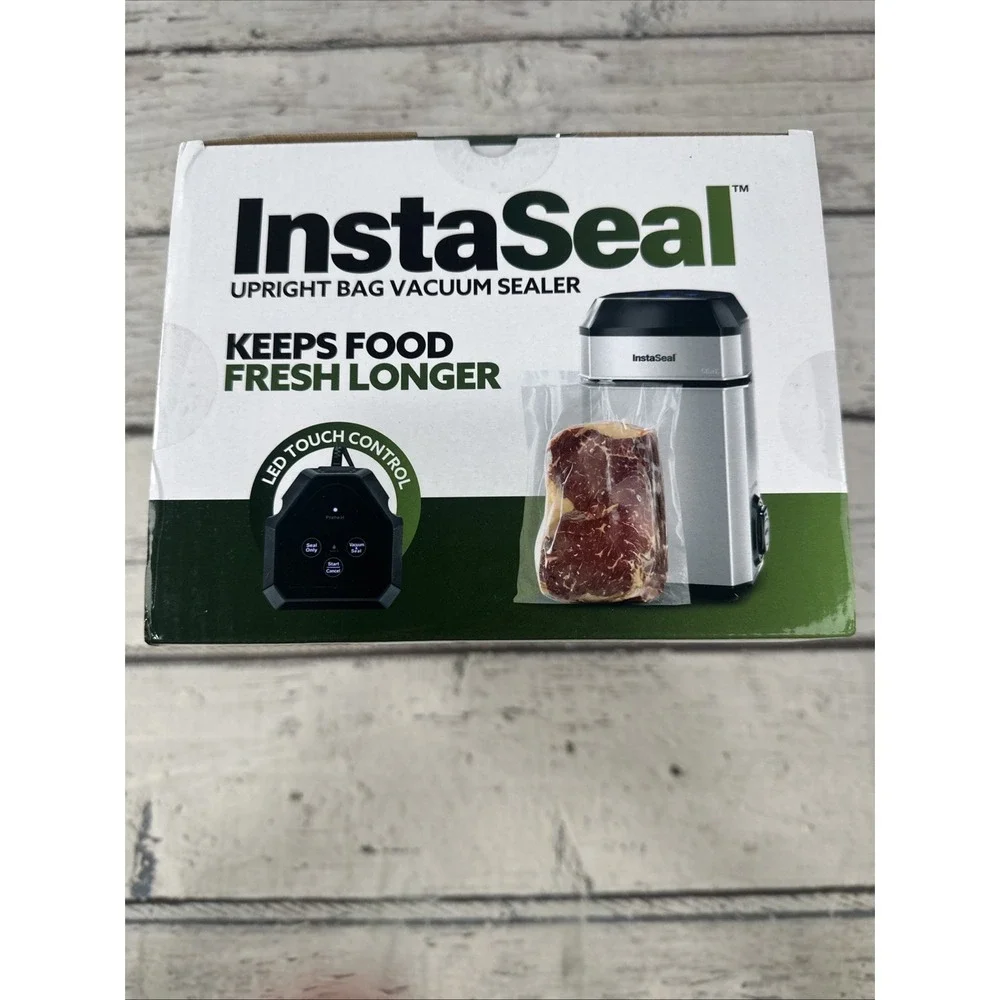 InstaSeal Airtight Double Seal Compact Upright Bag Food Vacuum Sealer w/ 12 Bags